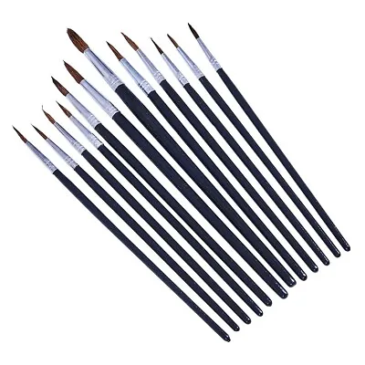 Artist Paint Brush Fine Tip Pointed 12pc Set Brushes Acrylic Watercolour Oil • £2.99