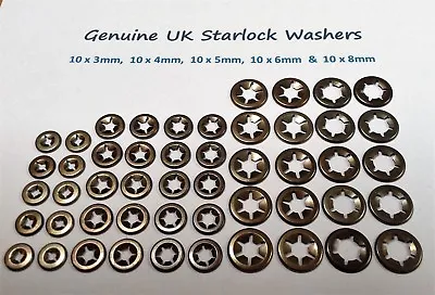 £4.99 • Buy Star Lock Push On Fasteners Locking Speed Clips 10 Each Of 3mm,4mm,5mm,6mm&8mm