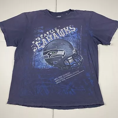 Vintage Reebok Seattle Seahawks Graphic T Shirt Navy XXL Distressed NFL Football • $14.99
