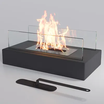 £39.95 • Buy Rectangle Glass Top Bio-Ethanol Fireplace Steel Burner Fire Place Outdoor Indoor