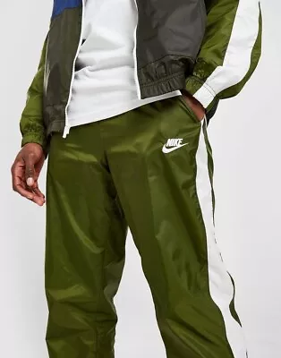 Nike Hoxton Shiny Nylon Green Tracksuit Bottoms With White Stripe Size M Medium • £49.99