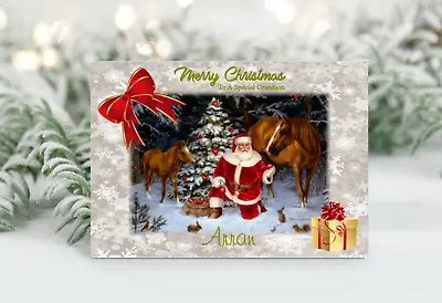 Personalised Christmas Card Father Christmas Santa And A Horse • £2.99