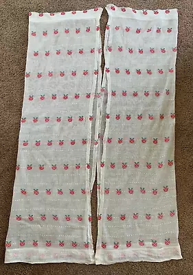 Vintage Pair Open Weave Strawberry Design Mesh Net Curtains 54 X33  • $20.99