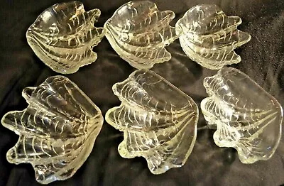 Shrimp Shell Scallop Clear Glass Footed Serving Bowls Lot  Of 6 Vtg Seafood MCM • $92.69