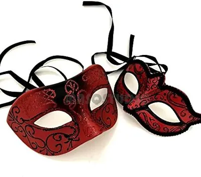 Red Masquerade Ball Mask Pair Cosplay Prom Dance Birthday Party Wear Or Deco • $14.95
