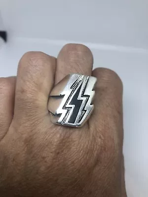 Vintage Men's Southwestern Ring Gemstone Lightning Bolt Silver White Bronze  • $55