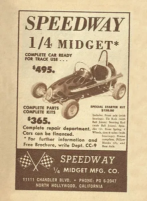 Vintage And Rare 1957 Speedway 1/4 Midget Mfg. Co. Quarter 1/4 Midget Ad • $16.99