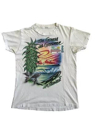 Vintage Gotcha Hawaii Airbrushed Grass Weed Pakalolo Small White T Shirt Shaka • $35