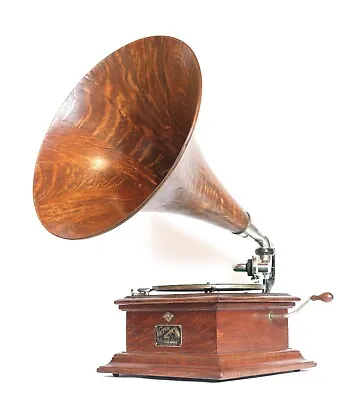 1910 Victor II Phonograph W/Orig. Victor Tiger Oak Wood Horn * No Replica Parts • $3250