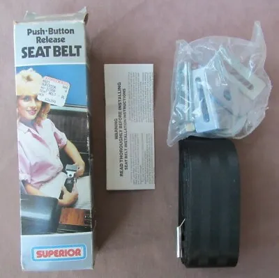 Vtg 1984 Superior Industries Push Button Release Lap Seat Belt W Hdwre Black NOS • $20