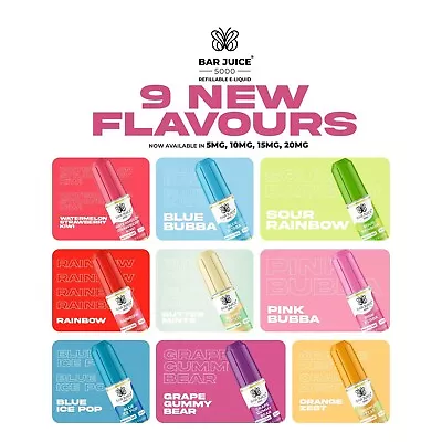 BAR JUICE 5000 Nic Salt 10ml E Liquid Vape Juice-NEW FLAVOURS-MINIMUM ORDER 2 UK • £1.99