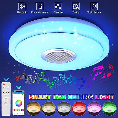 36W RGB LED Ceiling Light Bluetooth Speaker Music Lamp Dimmable With APP Remote • $20.99
