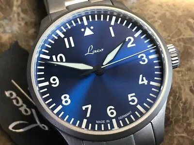 $460 • Buy Laco Augsburg Blaue Stunde Blue Dial Sand-Blasted Steel Bracelet 42mm Automatic 