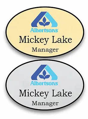 1 Gold & 1 Silver Oval Albertsons Store Personalized Name Badges Magnetic Back • $29.99