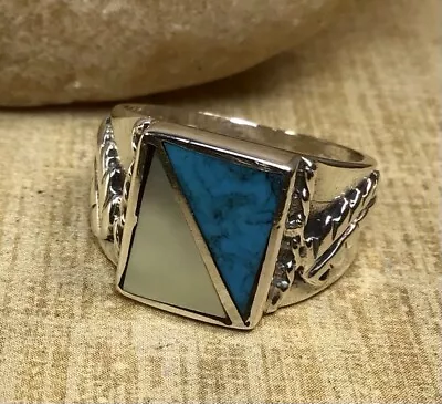 Vintage Sterling Silver Navajo Turquoise/mop Ring Size-7  • $38.58