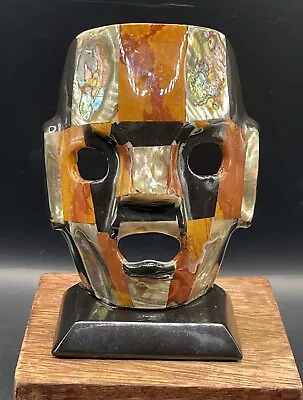 Mexican Art Mayan Burial Death Mask Stone Turquoise Abalone Mother Pearl Onyx • $35.42