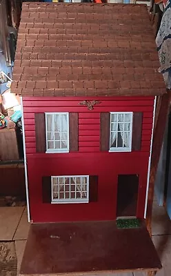 Large Vintage Red Open Concept Complete Dollhouse. Needs Restoration Lots To Use • $90