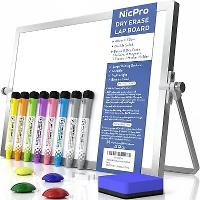 Nicpro Dry Erase Mini Whiteboard A3 40 X 30 Cm Double Sided Small Magnetic Desk • £21.39