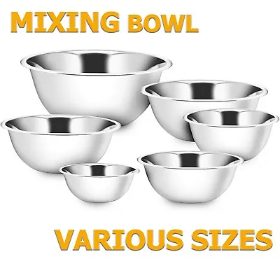 £5.99 • Buy Deep Mixing Bowl Cooking Baking Stainless Steel Bowl Flat Base Different Sizes