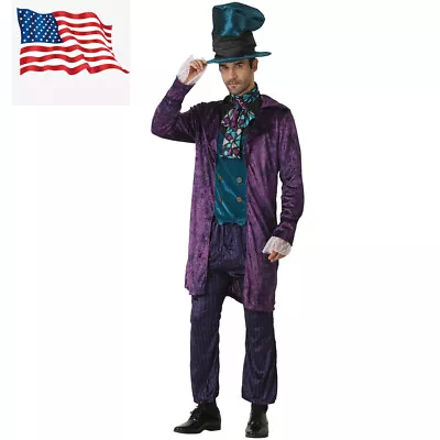 Adult Men The Hatter Costume Mad Tea Party Fairy Tale Fancy Dress Role Play US • $38.99
