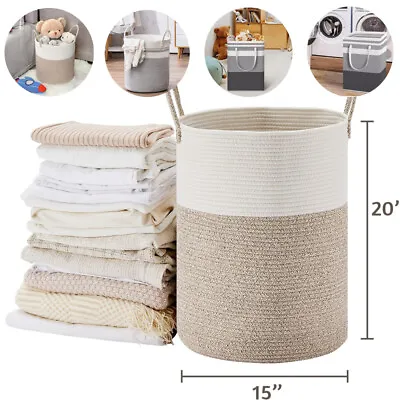 Storage Basket Hand Woven Large Collapsible Rope Laundry Basket For Clothes Toys • £14.99