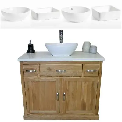 Bathroom Vanity Unit Oak Cabinet Wash Stand White Quartz & Ceramic Basin 1161 • £647.66