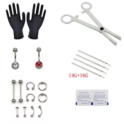 $3.41 • Buy PRO 14G/16G Body Piercing Kit Needle Nipple Belly Tongue Eyebrow Nose Lip *FY