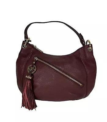 MICHAEL By Michael Kors ~ Charm Tassel Burgundy Pebbled Leather Hobo Bag • $89.88