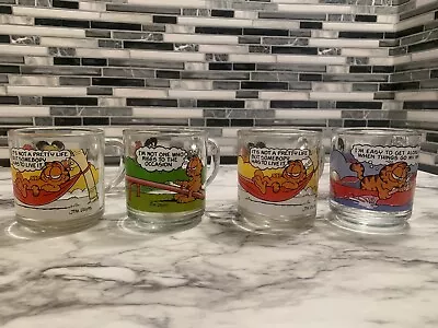 GARFIELD Glass Cup Complete Set Of 4 Coffee Mug McDonalds Glasses Vintage 1978 • $14.99