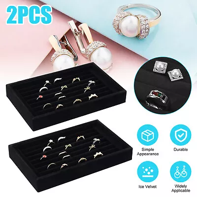 2 PCS Velvet Jewelry Ring Display Organizer Tray Holder Box Earring Storage Case • $13.48