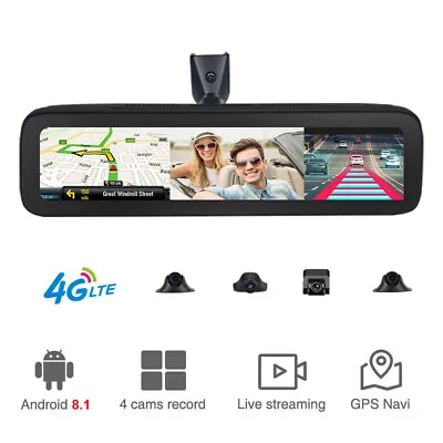 Car DVR Video Recorder 4G 12  Media Rearview Mirror With 4 Cameras Gps Dash Cam • $295.20