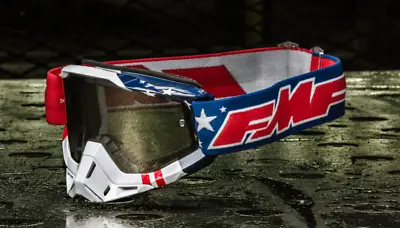 New FMF 100% PowerBomb US Of A Goggles Red White Blue Clear Lens MX ATV • $26.50