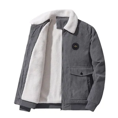 $53.89 • Buy Mens Casual Corduroy Sherpa Tooling Jacket Warmer Fur Lined Button Trucker Coats