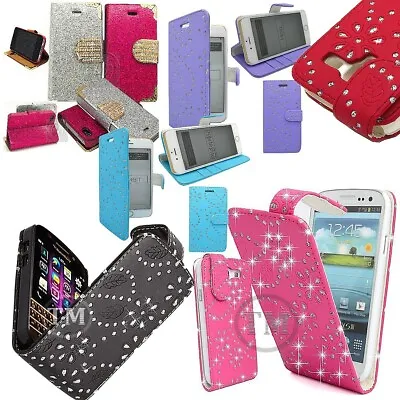 Leather Sparkly Glitter Bling Diamond Flip Or Wallet Case Cover Pouch All Models • £3.85