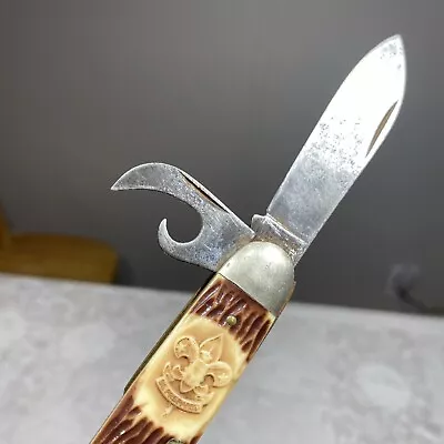 Vintage IMPERIAL Boy Scout BSA 4-Blade Folding Pocket Knife Carved Face USA • $29.99