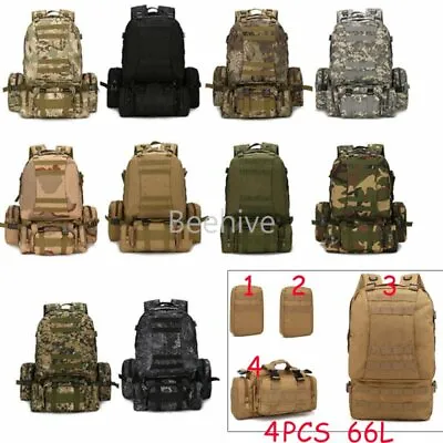 4pcs 66L MOLLE Tactical Backpack Bag Military Pouch Rucksack Army Hiking Set New • $84.67