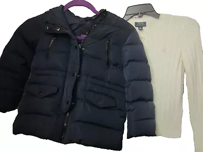 ZARA GIRLS' Navy Hooded Down Puffer Jacket/Coat  S-7 Preowned Plus Other Items • $29