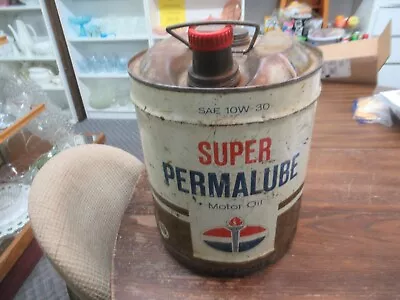 Vintage SUPER PERMALUBE MOTOR Oil 5 Gallon Can AMERICAN AMOCO SERVICE STATION • $98.99