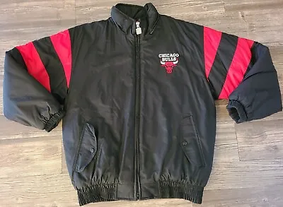 Vintage Chicago Bulls Logo 7 Zip-up Puffer Coat Adult L Official NBA Jacket • $51.10