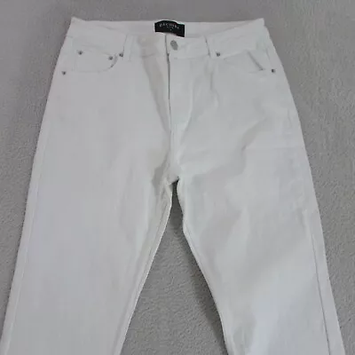 Decjuba Jeans 14 L26 White Crop Slim Straight Mid Denim Womens • $29.95
