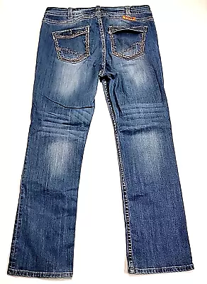 Cowgirl Tuff Hustle Embmbroidered Blue Denim Western Jeans Women's 36x33 • $21