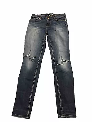 7 For All Mankind Mid Rise Skinny Women's Jeans Stretch Size 28 Distressed • $13.99