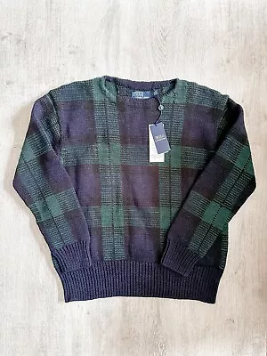 POLO RALPH LAUREN MANOS DEL URUGUAY Preppy Navy Green Plaid Knit Jumper NWT MED • £179.99