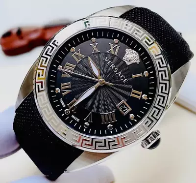 Versace V-Sport II Black Dial Sapphire Black Leather Men's Watch VFE030013 • $320