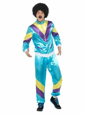 NEW Men's Neon Blue Shell Suit - 80's Eighties Adults Fancy Dress Costume  • £42.99