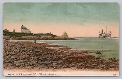 Postcard RI Block Island Watch Hill Lighthouse S'ir Steam Ship Vessel Beach A7 • $11.97