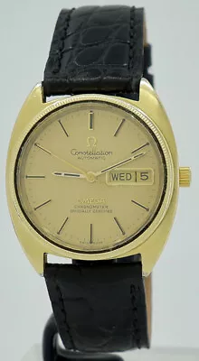 Omega Ref 168.0057 Gold Auto 36mm Gold Dial Constellation C Day-Date On Strap • $3400