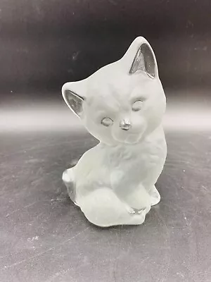 VIKING GLASS Clear KITTEN CAT Flat Back FIGURINE Hand Made U.S.A. Bookend 6 1/2  • $14.99