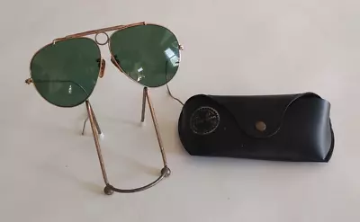 Vintage Ray Ban Bausch & Lomb Aviator Sunglasses Shooters Leather Brush & Lomb • $98