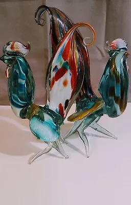 Gorgeous Murano Glass Roosters-2 Decorative Glass Collectible Figurines • $75